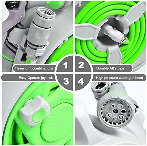 MHome Portable Hose Reel 15M – 7-Pattern Water Spray Garden Hose Reel with Wall Mount