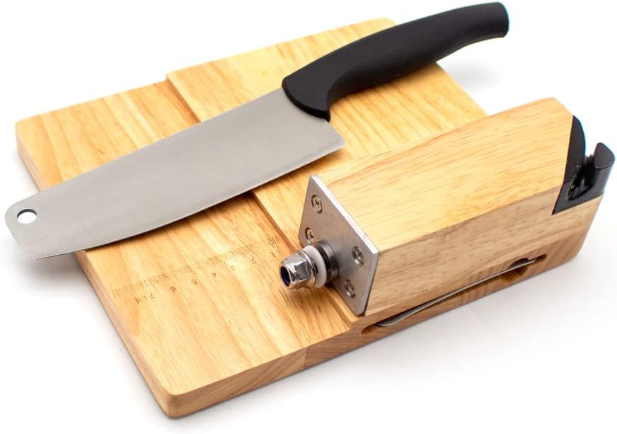 Manual Guillotine Biltong Slicer – Stainless Steel Cutter with Oak Board, Bread & Meat Knife