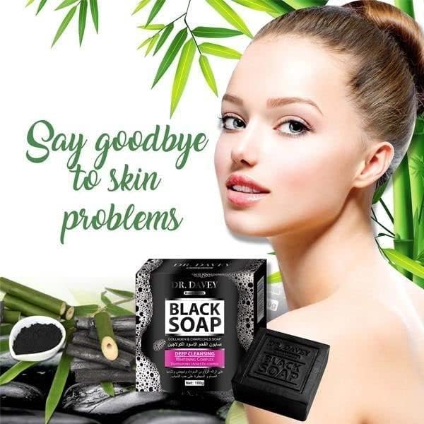 Dr. Davey Black Soap with Charcoal & Collagen – Deep Cleansing Bar Soap (100g)