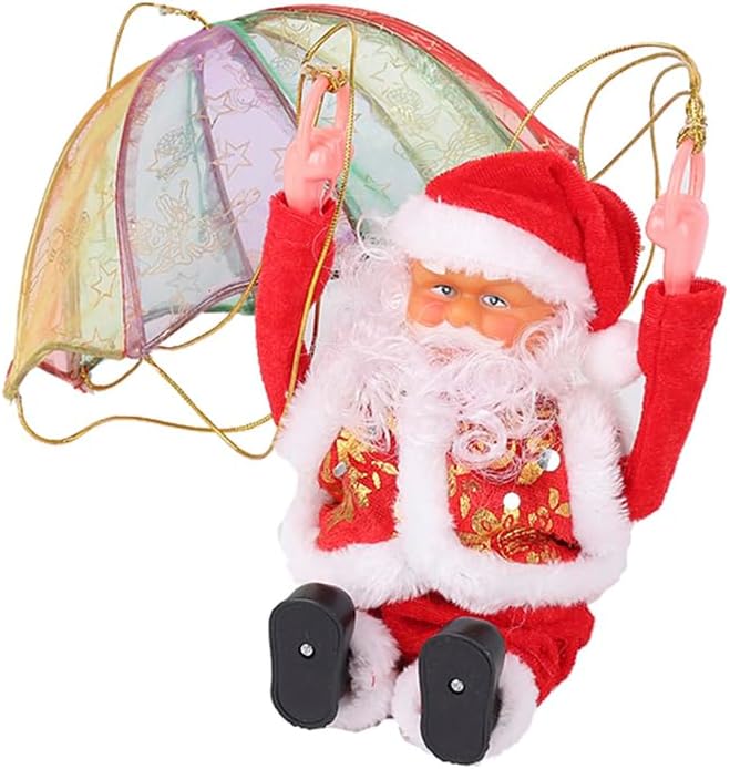 Flying Somersault Santa Claus Hanging Ornament, Musical Parachute Christmas Decoration