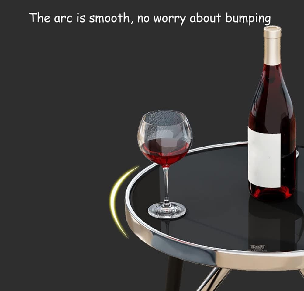 MFurn Gold Round End Table with 2-Tier Tempered Glass Storage Shelf