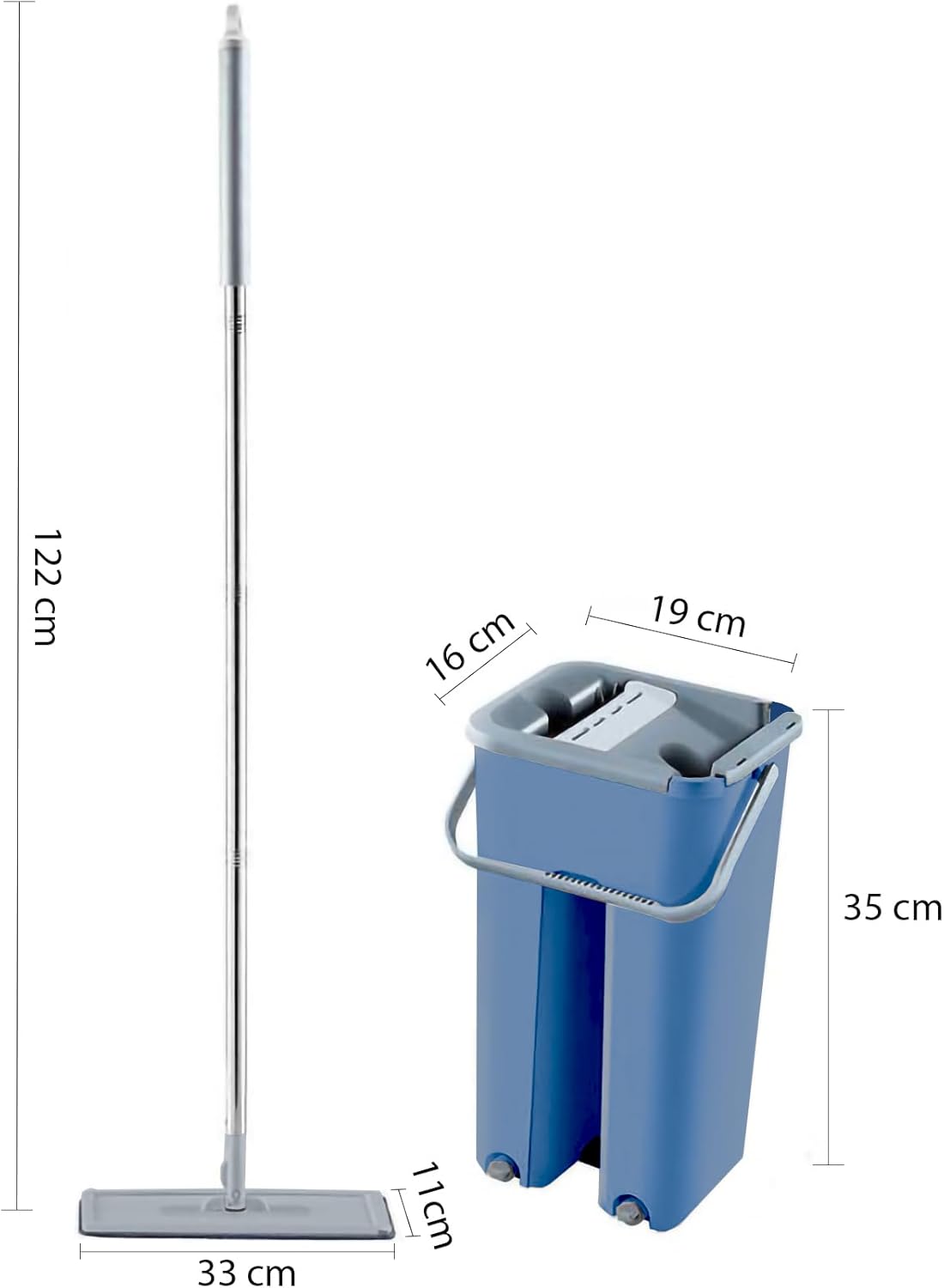 MHome Mop with Bucket – Flat Microfiber Mop with Self-Clean System (Blue)