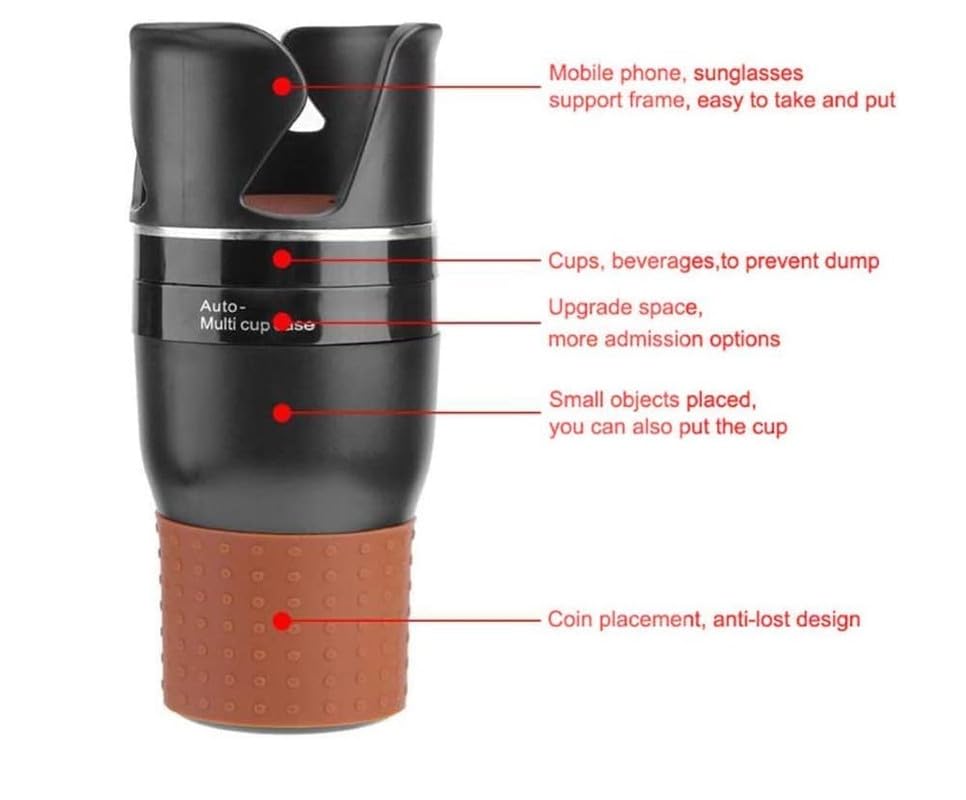 MHome 4-in-1 Car Multifunctional Cup Holder Expander with 360° Rotation