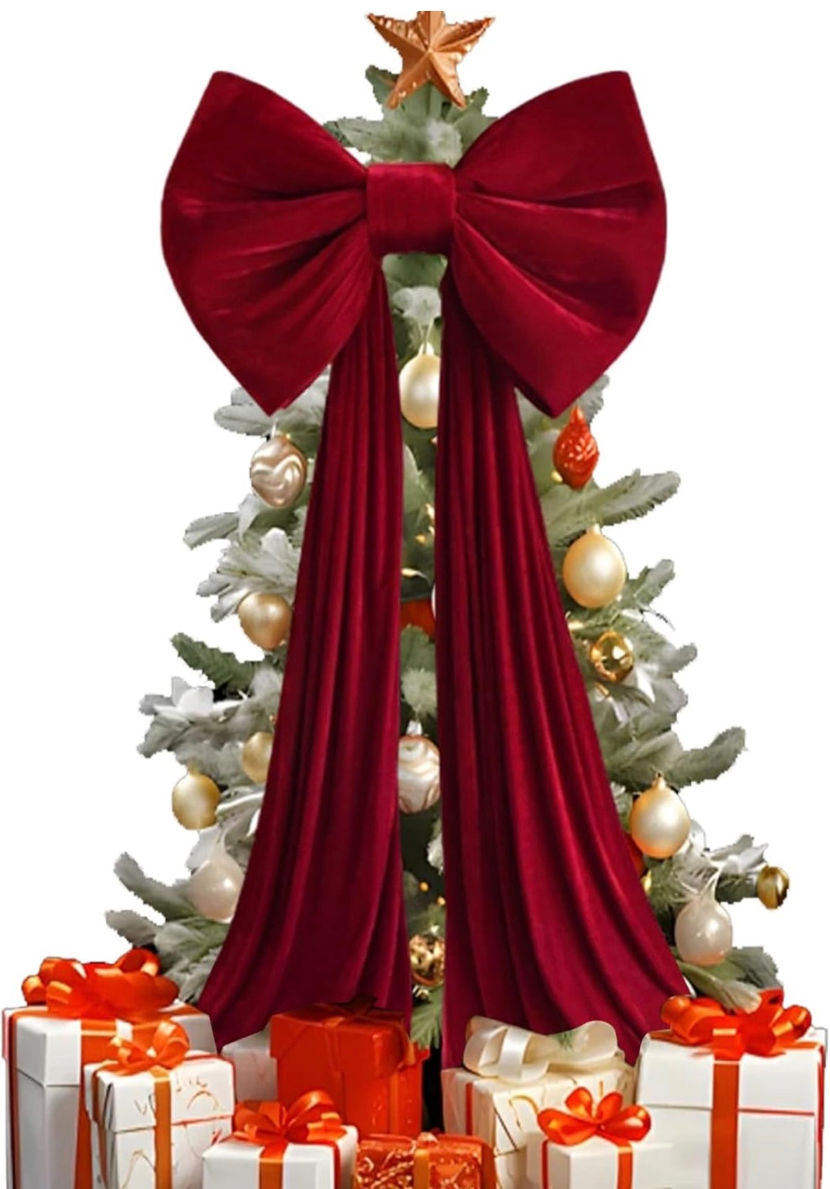 Christmas Tree Topper Bow, Extra Large Red Velvet Bows for Home Christmas Tree Toppers Wreath Wall Room Party Holiday Decor 60x180cm