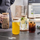 MHome 4-Piece Drinking Glass Set with Bamboo Lids & Glass Straws (380ml)