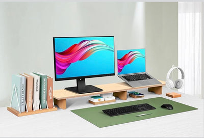 MFURN Dual Monitor Stand Riser, 39 Inch Extra Long Wooden Desktop Monitor Riser with Storage for 2 Monitors Ultra Strong Desk Shelf Organizer Riser Ergonomic for 2 Screens/Laptop/PC/TV/Printer