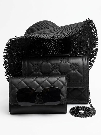 Women’s 4-Piece Fashion Set – Handbag, Wallet, Sunglasses & Summer Hat