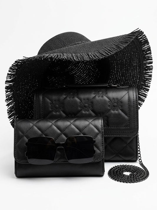 Women’s 4-Piece Fashion Set – Handbag, Wallet, Sunglasses & Summer Hat