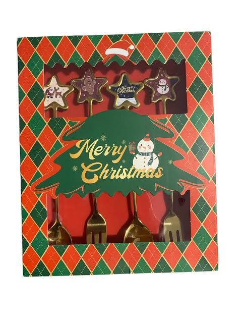 MHome Christmas Dessert Cutlery Spoon & Fork Set 4pc in Gold or Silver Options
