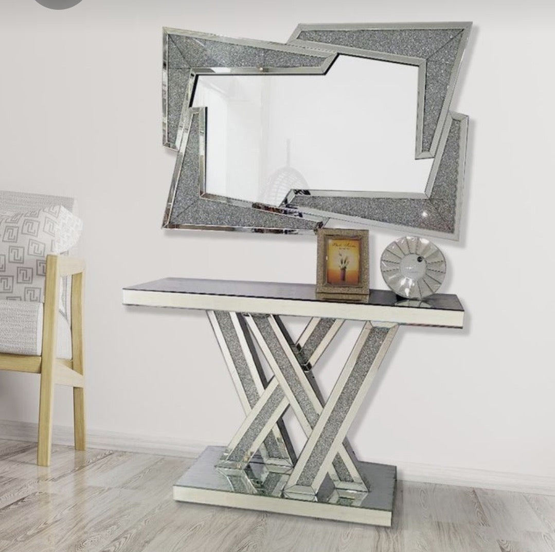 Glass Console Table & Crushed Diamond Mirror Various Options