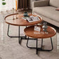 MFurn 2-Piece Round Coffee Table Set – Modern Wood Raised Edge with Metal Frame