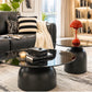 MFurn Nordic Modern Coffee Table with Sleek European-Style Design Clear Glass Top and Wood Panel for Living Rooms