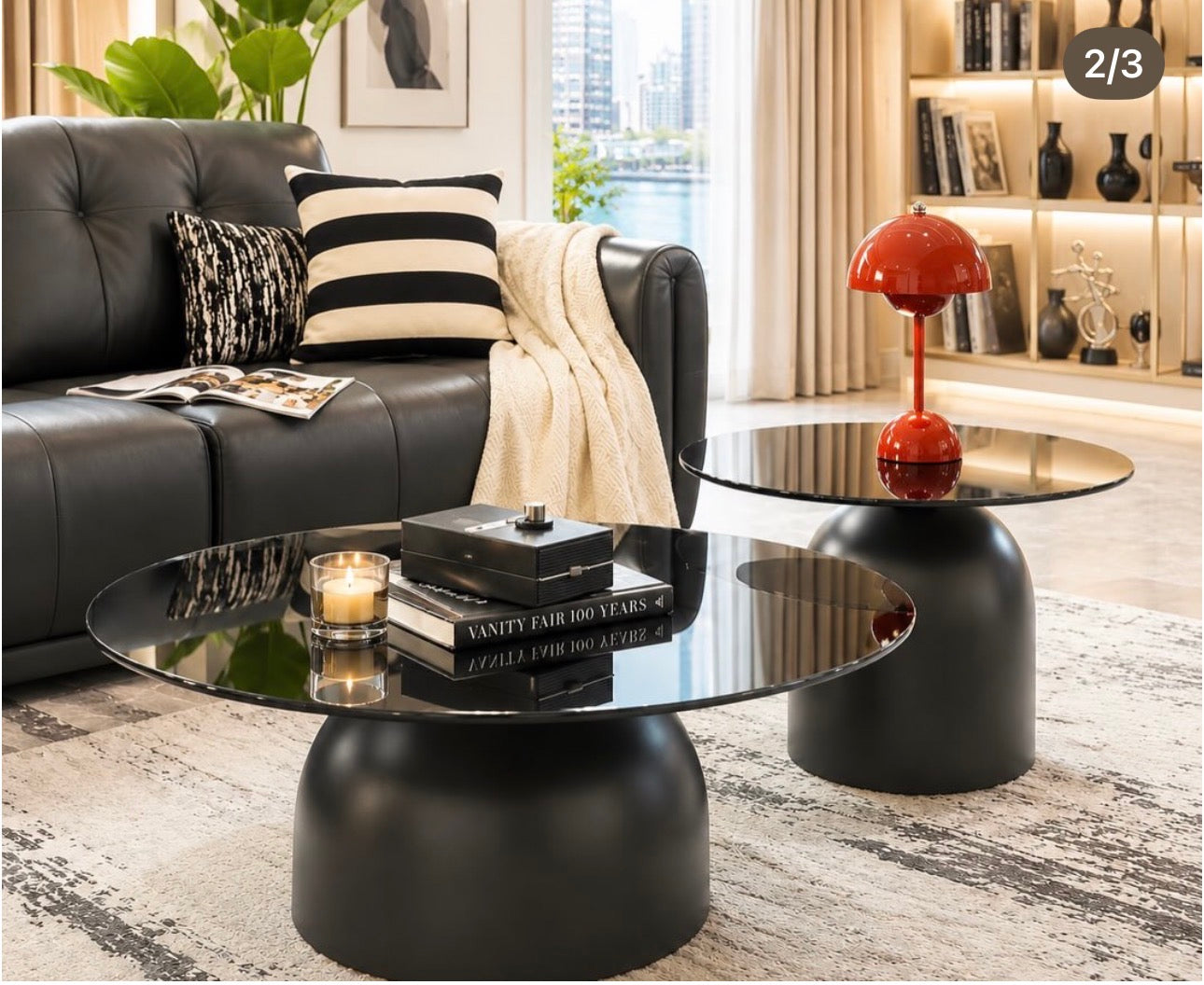 MFurn Nordic Modern Coffee Table with Sleek European-Style Design Clear Glass Top and Wood Panel for Living Rooms
