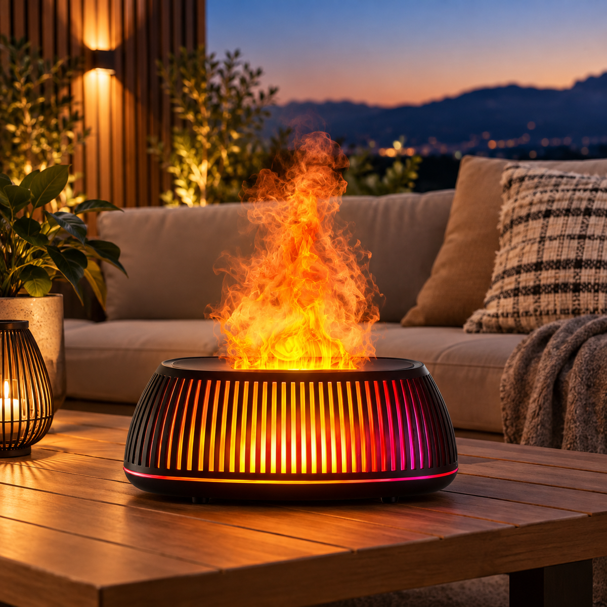 MHome Flame Effect Essential Oil Diffuser with 7-Color LED Lights