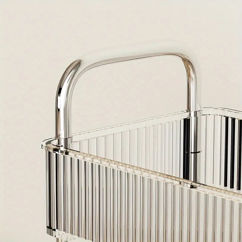 Transparent Rolling Utility Cart With Handle, Multifunctional Plastic Trolley, Bathroom Multi-layer Storage Rack, Bathroom Shelves With Wheels, Cosmetic Cart.