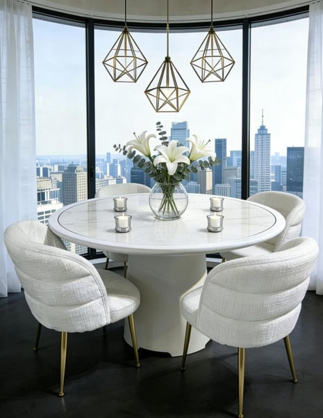 MFURN Modern Design 4 Seater Dining Set with Marble Top Table