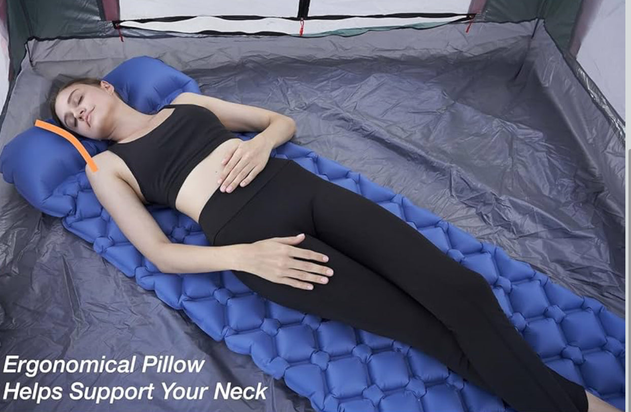 MHome Inflatable Camping Sleeping Pad Multipurpose Foldable Travel Mattress with Pillow for Picnic and Hiking Inc Foot Pump