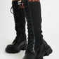 Ladies Black Pu Faux Leather Contrast  Detailing Knee High Boots