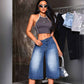 Ladies Long Wide Leg Denim Shorts