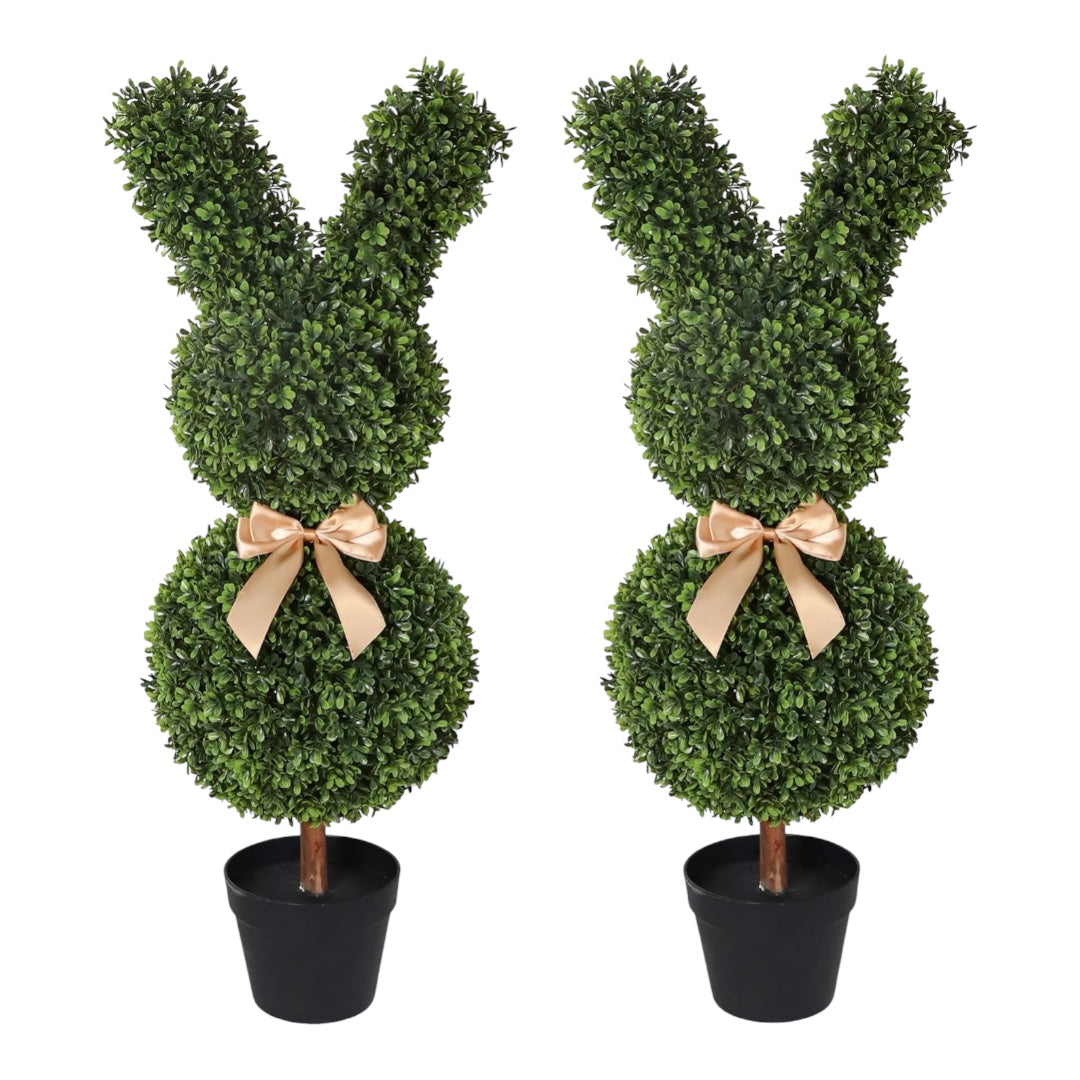 Artificial Bunny-Shaped Topiary Tree 35'' UV-Resistant Faux Boxwood Topiary Plant for Porch Decor or Indoor