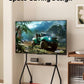MTech Mobile TV Stand with Game Console Mount, Black, Carbon Steel & Wood, Fits 49-75 inch TVs, 360° Wheels, Height Adjustable