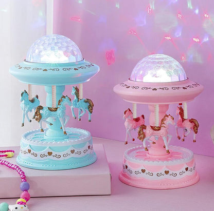 Carousel Music Box Starry Sky Projector Lamp European Wrapped Rocking Horse Music Box Christmas Children's Day Birthday Gift
