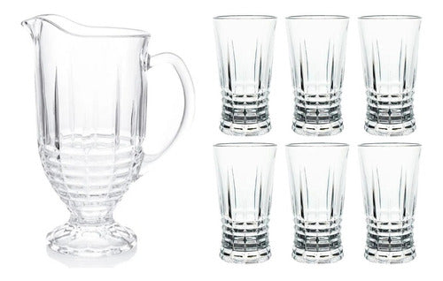 MHome 7pc Crystal Water Jug Set – Glass Pitcher with 6 Tumblers