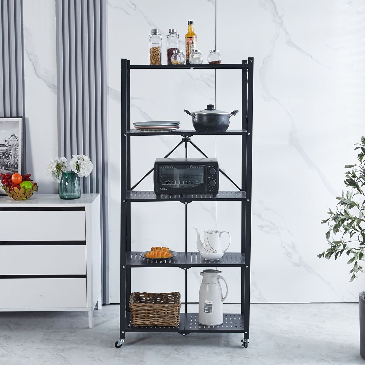 Organize Racks 5s 5 Tier Folding Storage Organizing Rack with Wheels – Megamall Online Store