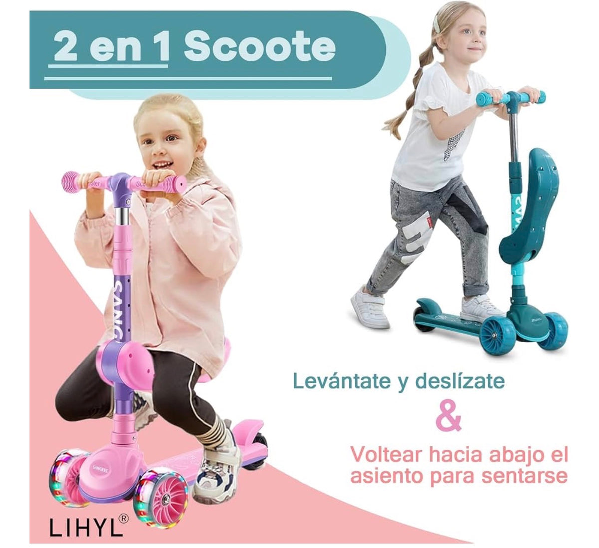 Scooters for Kids, Folding Scooters for Kids, Adjustable Height Scooter for Boys Girls, Kids Scooter with LED Lights and Built-in Music Player 2 in 1 Kick Scooter