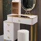 Dressing Table with 3-Color Adjustable LED Lights Mirror, Modern Makeup Desk with 4 Drawers Wooden Detachable Vanity Table Stool Set for Bedroom Furniture for Girls