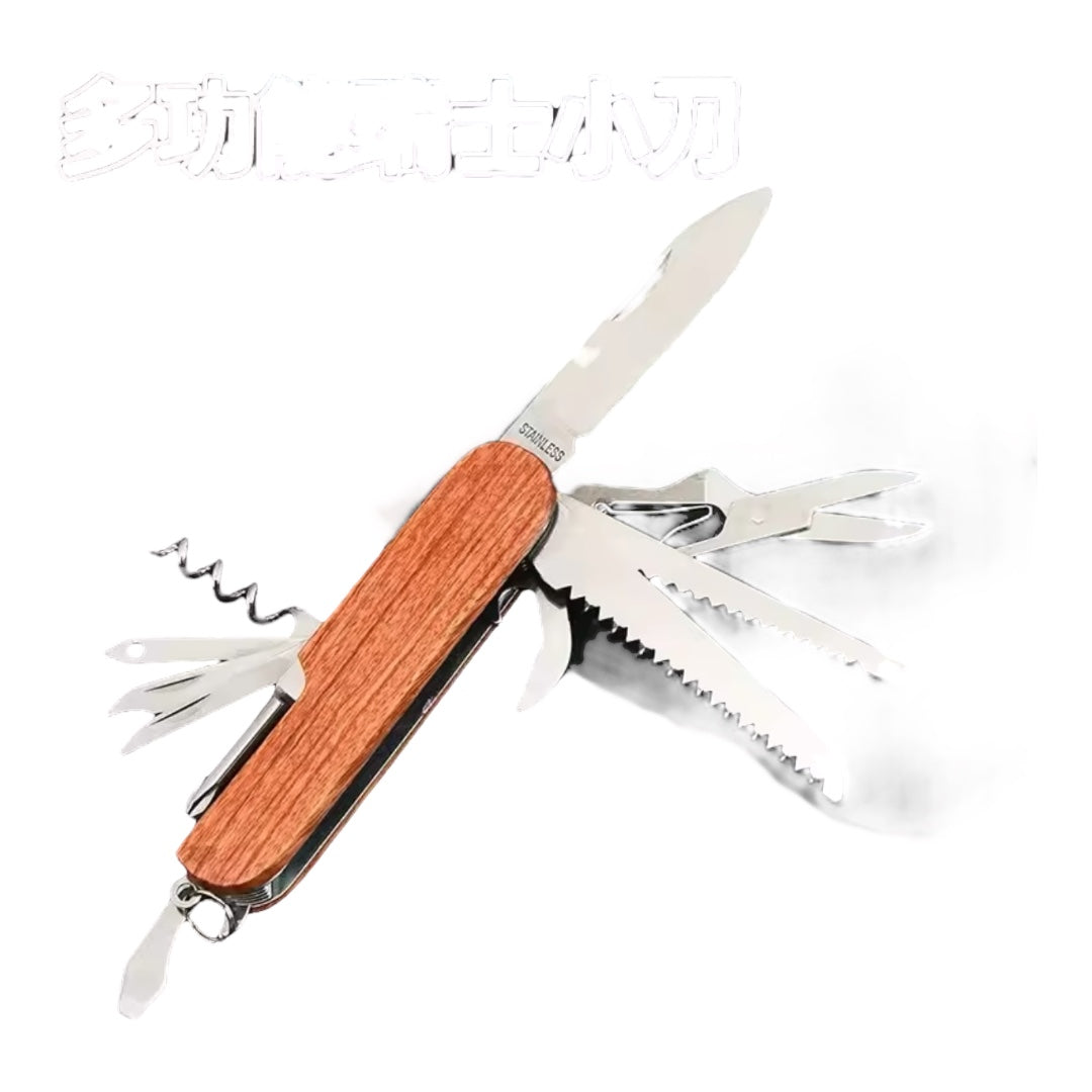 MGadget Wooden Handle Knife 11 In 1 Portable Folding Army Knife Multitool Survival Gadgets Camping Emergency Tools.