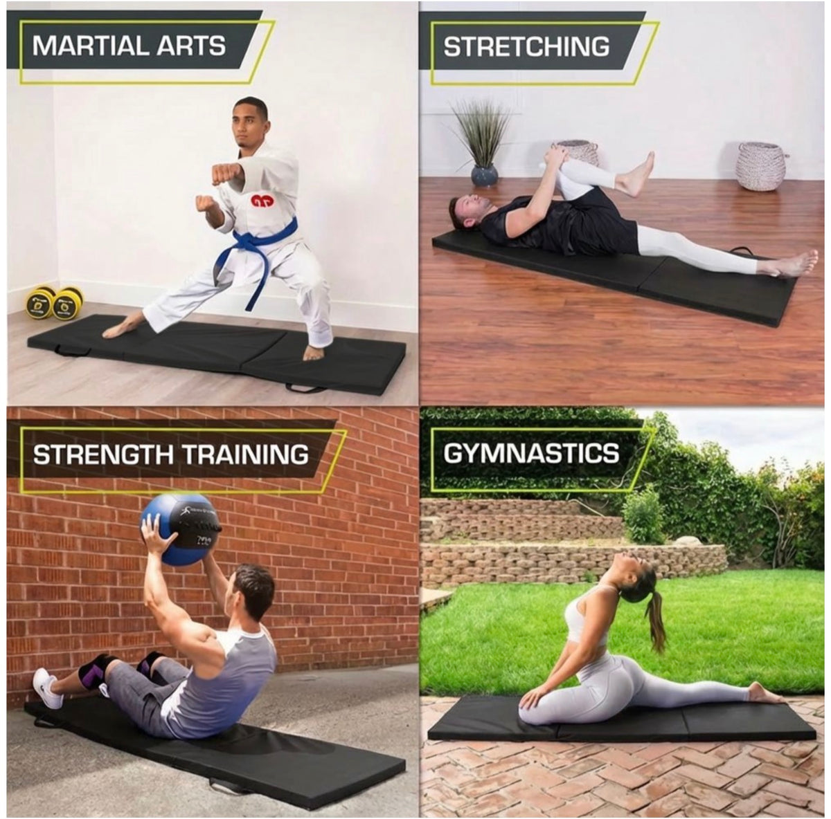 MHome Tri-Folding Gymnastics Mat Yoga Fitness Exercise Mat-Various Colours