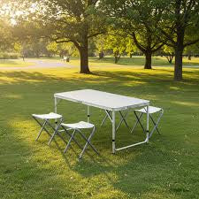 MFURN Portable Aluminium Folding Table & 4 Chair Set-Various Colours
