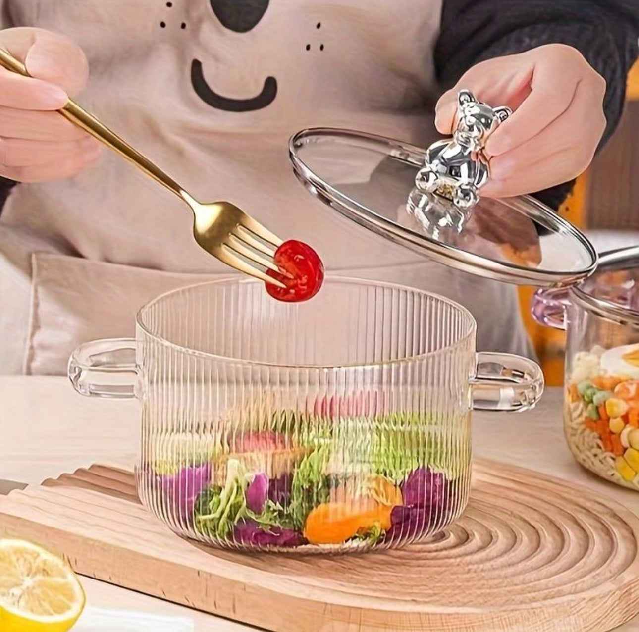 MHome Bear Lid Borosilicate Transparent Nonstick Glass Cooking Pot | Cookware