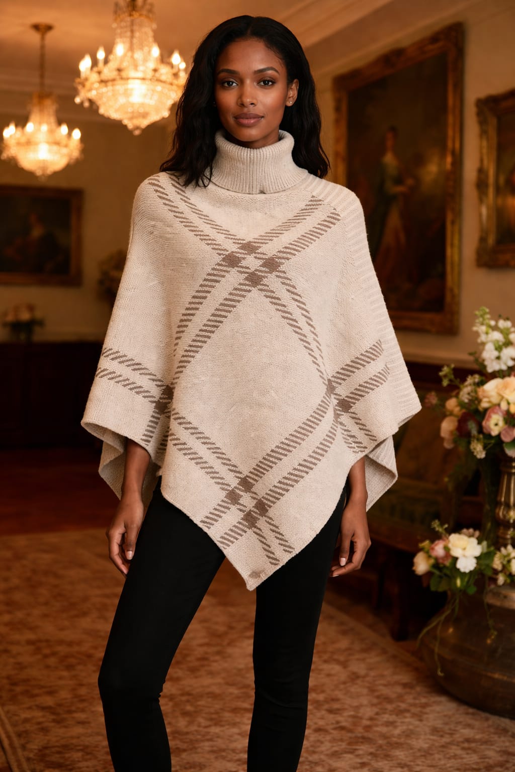 Ladies Geometric Knitted Poncho