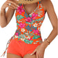 Women's Beachwear Floral Print Tankini Bathing Suits Swim Tank Top with Boy Shorts Two Piece Swimsuit