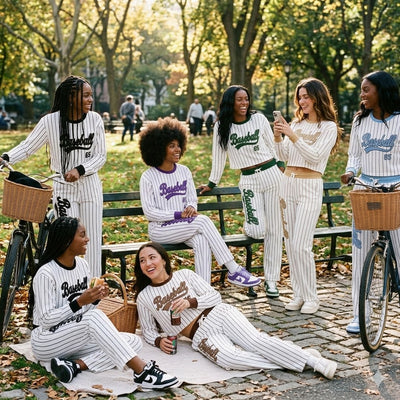 Women's Pinstripe Baseball Crop Top & Lounge Pants Set