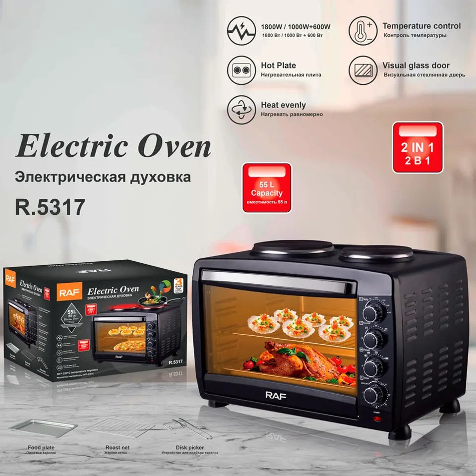 RAF 55L 2 in 1 Electric Oven with 2 Hotplates 1800w