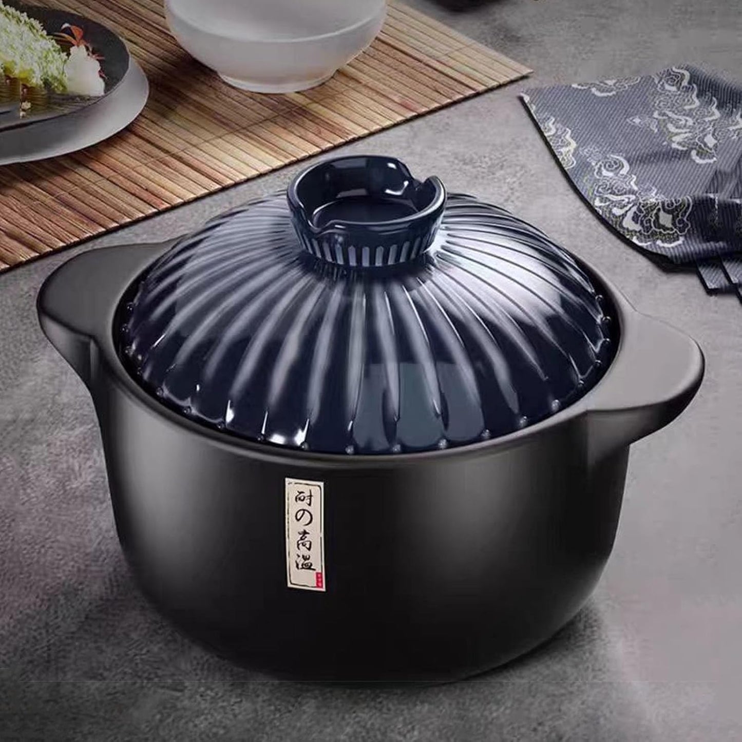 MHome  Ceramic Casserole, With Lid Ceramic Pot,Heat-Resistant Round Stew,Soup Pot-4L