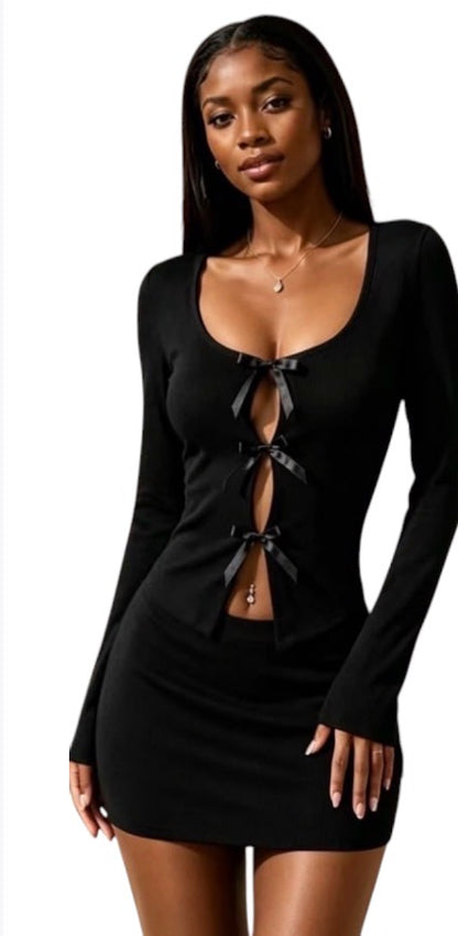 Ladies Sexy Bow Front Top/Skirt-Various Colours
