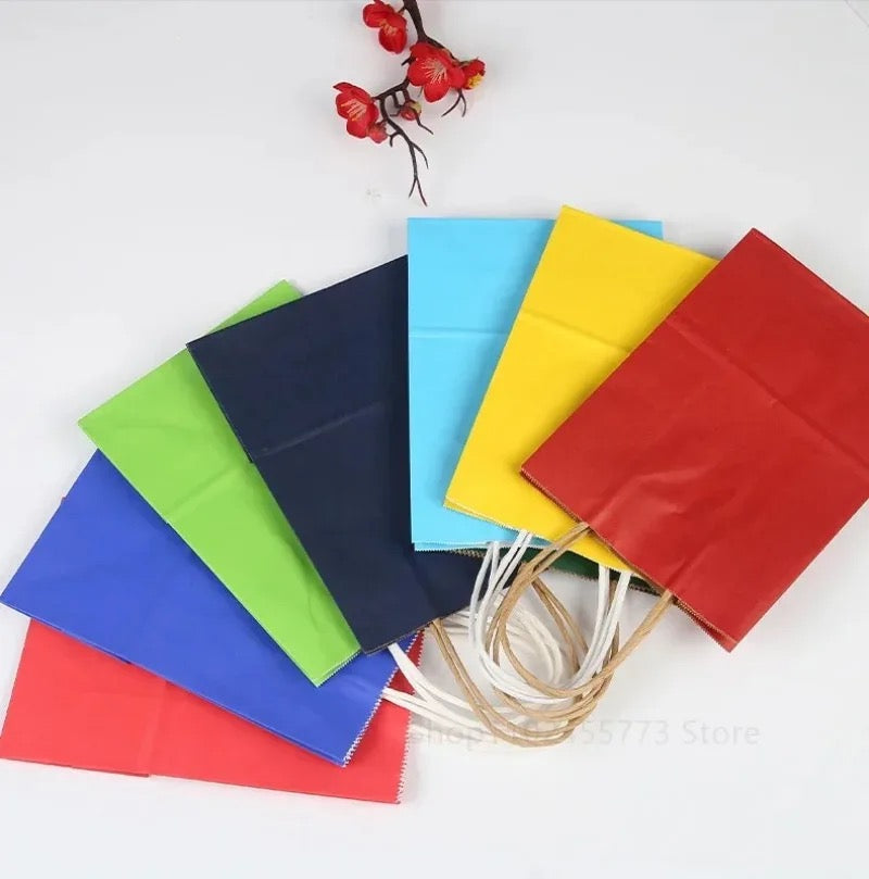 Kraft Paper Bag with Handles Solid Color Gift Packing Bags for Store Clothes Wedding Christmas Supplies Handbags Kit - 12pc