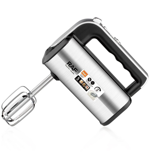 RAF R.6693 650W Stainless Steel 5-Speed Electric Hand Mixer with Turbo & Dough Hooks