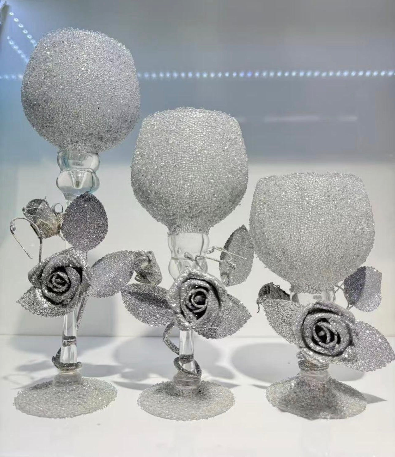 MHome Candle Holder Chalice Elegant Glittering Glass 3pc Set-Various Options