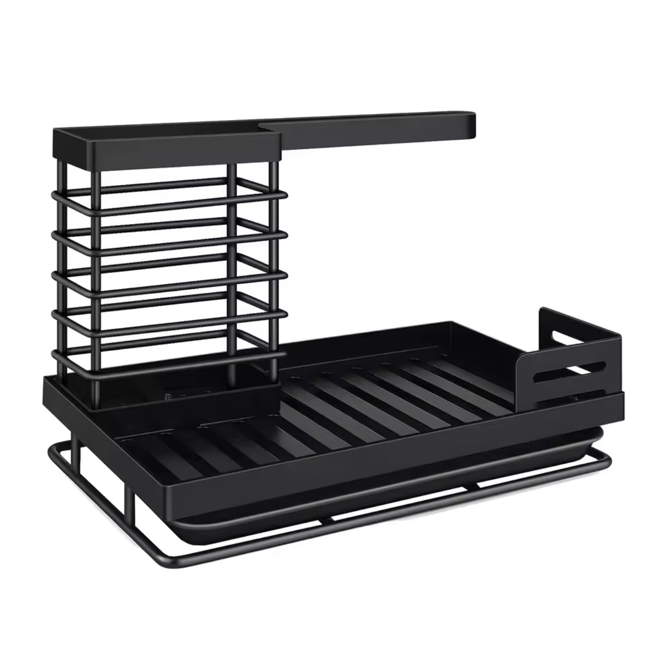 Sink Caddy Organiser,Kitchen Cloth Holder, Stainless Steel Utensils Basket with Drain Pan for Kitchen and Bathroom (Black)