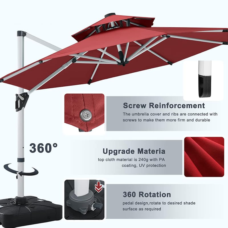 Weather-Resistant Cantilever Umbrella With LED Lighting