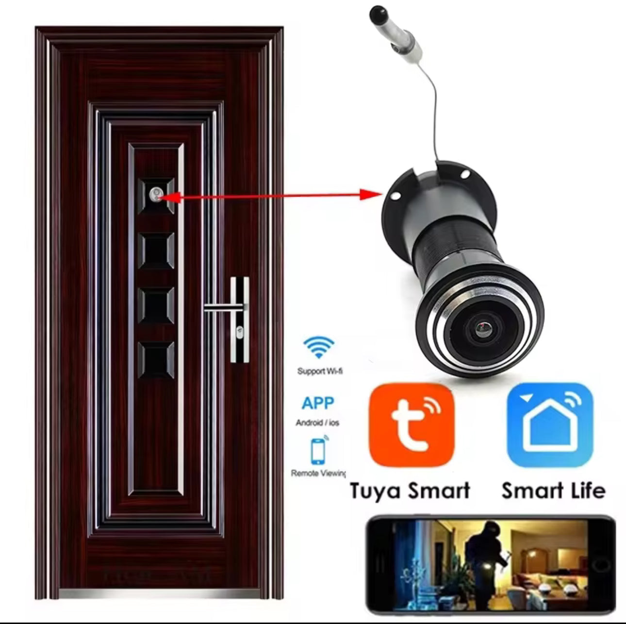 Door Eye Security Invisible CCTV Tuya Smart Mini Door Camera Wide Angle WiFi 1080P Audio Motion Detection Video Peephole Camera