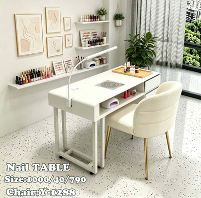 MFURN Modern Luxurious Single-Seater Manicure Table with Built-In Storage,Extractor Fan & Chair