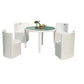 MFurn White 5-Piece Outdoor Wicker Dining Set – Round Glass Table with 4 Curved Chairs