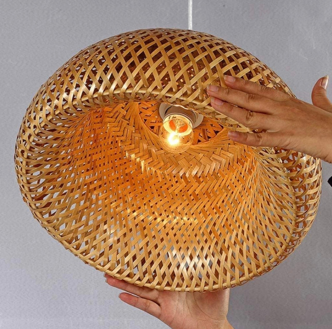 MHome Bamboo Wicker Rustic Vintage Rattan Shade Hanging Pendant Light-Various Options