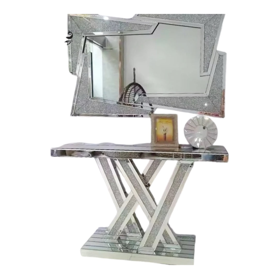 Glass Console Table & Crushed Diamond Mirror Various Options